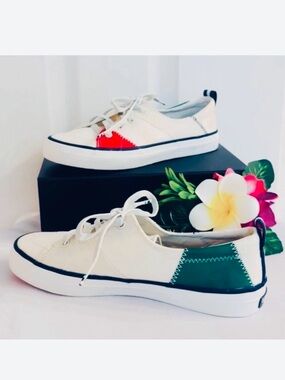 SPERRY ~ White, Green and Pink Colorful Canvas Sneakers size 6